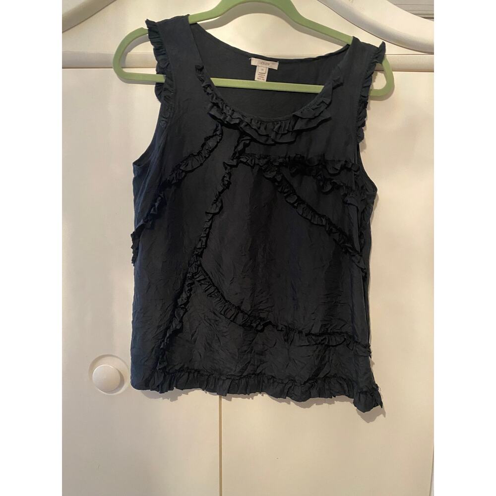J Crew 100% Silk Sleeveless ruffled top size 10 Boho Preppy